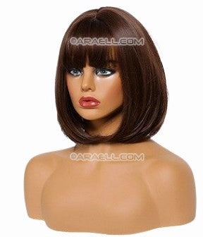 Cheveux raides court perruques synthétiques avec frange