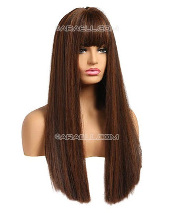 Perruque synthétique lisse avec frange